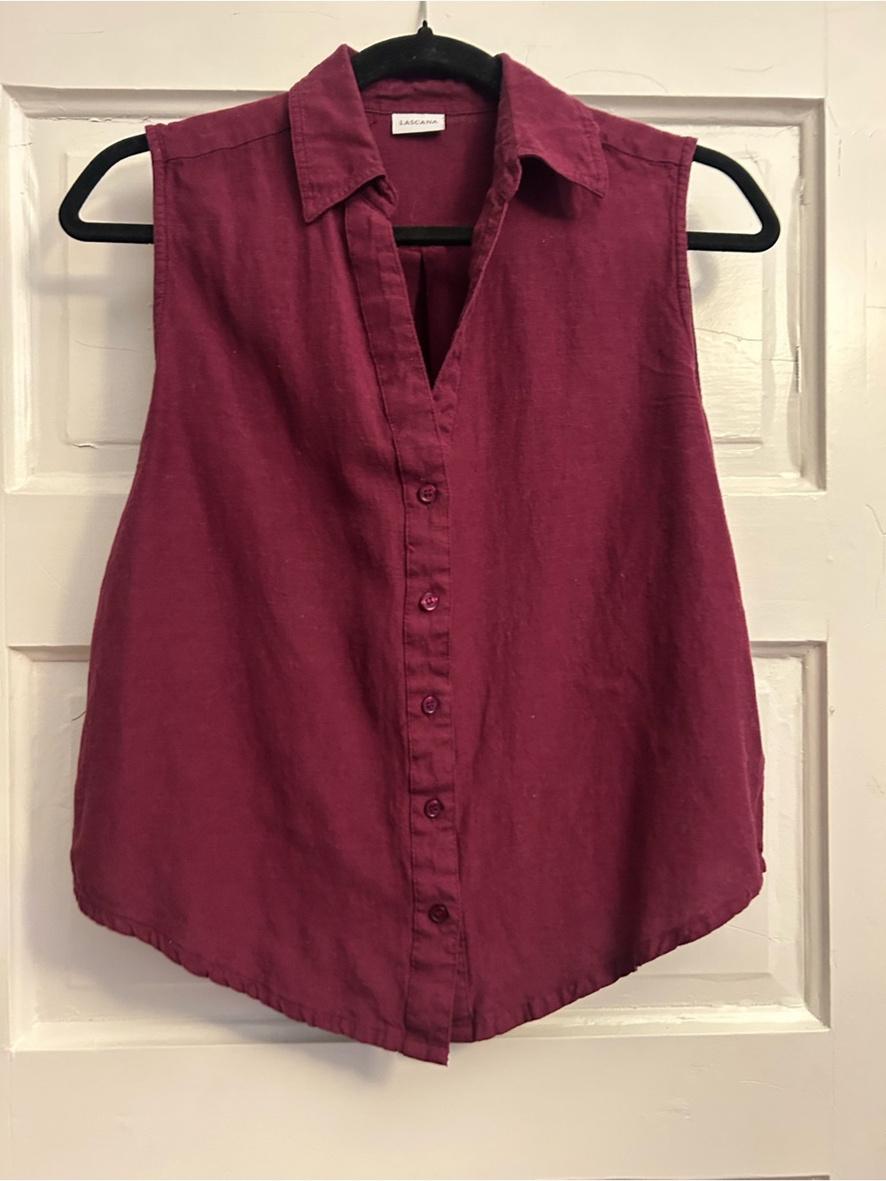 Sleeveless Button-Down COTTON Top in Deep Burgundy by LASCANA